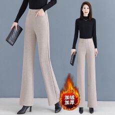 批发毛呢裤女秋冬新款高档新款高腰显瘦窄版微喇裤加绒加厚妈妈休闲裤