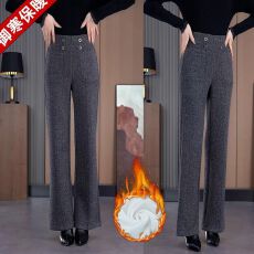 批发毛呢裤女秋冬新款高腰显瘦垂感休闲窄版微喇裤加绒加厚妈妈直筒裤