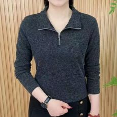 批发春秋冬半拉链翻领针织<b class='q'>打底衫</b>女修身显瘦妈妈款长袖百搭t恤上衣