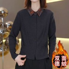 批发翻领德绒保暖打底衫女士2026秋冬新款洋气百搭宽松减龄保暖上衣潮