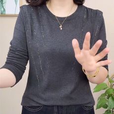 批发秋冬季2026新款纯色德绒长袖保暖烫钻细闪圆领修身打底衫女士减龄