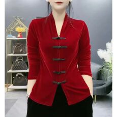 批发新中式长袖打底衫女时尚休闲百搭<b class='q'>T</b><b class='q'>恤</b>春秋季新款显瘦国风盘扣上衣