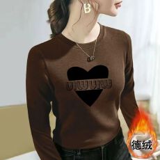 批发德绒设计感内搭爱心长袖<b class='q'>t</b><b class='q'>恤</b>秋冬装韩版圆领修身气质打底衫女上衣