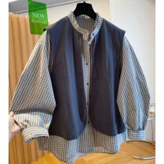 批发秋装新款高端格子<b class='q'>衬衫</b>宽松时尚叠穿今年流行马甲拼接假两件上衣女