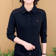 精梳棉95棉5氨纶女士日常洋气时髦POLO衫上衣秋季百搭减龄长袖T恤