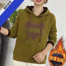 批发秋冬季新款时尚女洋气减龄加绒加厚卫衣<b class='q'>妈妈</b>百搭连帽休闲打底绒衫