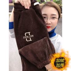 批发单/加绒加厚 秋冬新款灯芯绒<b class='q'>裤</b>子女显瘦束脚宽松百搭<b class='q'>哈伦</b><b class='q'>裤</b>潮大码