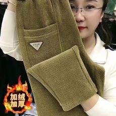 批发<b class='q'>高腰</b>灯芯绒女裤时尚新款秋冬加绒加厚宽松百搭纯色中年小脚长裤子