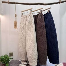 批发冬季新款抗寒保暖夹棉休闲裤子女裤<b class='q'>哈伦裤</b>松紧腰口袋菱格棉裤无弹