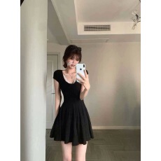 批发月夜<b class='q'>蔷薇</b>设计感v领针织花边连衣裙