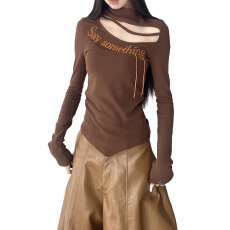 批发人棉磨毛不规则修身显瘦半高领<b class='q'>打底衫</b>女内搭秋冬正肩长袖t恤上衣