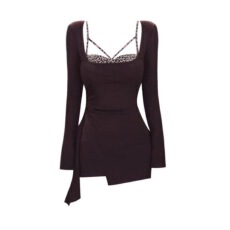 批发随心裁法式纯欲风<b class='q'>豹纹</b>假两件<b class='q'>连衣裙</b>女秋冬气质性感紧身短裙