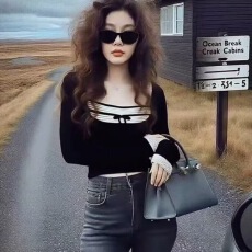 批发人棉韩版纯欲风长袖<b class='q'>T</b><b class='q'>恤</b>女修身显瘦时尚百搭休闲打底衫潮