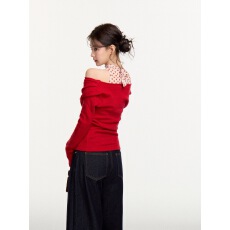 批发人棉磨毛一字肩修身红色T恤冬季韩系半高领内搭无袖网纱背心<b class='q'>套装</b>