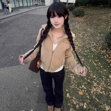 批发毛绒布复合摇粒绒总560克 复古<b class='q'>短</b>款<b class='q'>外套女</b>秋冬拉链上衣