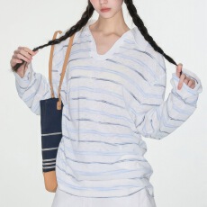 批发原版面料条纹小众Polo衫<b class='q'>女</b>拼接<b class='q'>长袖</b>慵懒风微透显瘦百搭休闲上衣夏