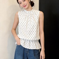批发设计感波点圆领小花边<b class='q'>背心</b>女夏季新款A字版型百搭显瘦无袖上衣