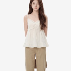批发法式性感V领蕾丝拼接<b class='q'>吊带</b><b class='q'>背心</b>女夏季2026新款蝴蝶结收腰无袖上衣