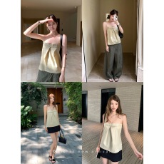 批发锦棉一字领蝴蝶结<b class='q'>吊带</b><b class='q'>背心</b>女夏季新款设计感细肩带甜酷小众短上衣
