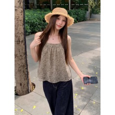 批发韩系复古豹纹<b class='q'>吊带</b>无袖背心女夏季新款纯欲风内搭垂感小众辣妹上衣