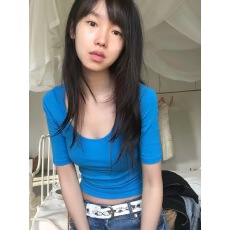 批发1*1人棉260克 韩系hiphop蓝色复古小众百搭中袖t恤女ins