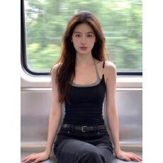 批发1×1随心裁260克 美式复古辣妹假两件吊带背心女别致无袖上衣