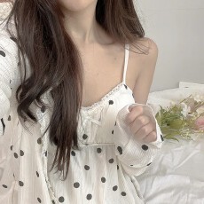 批发韩系ins<b class='q'>睡衣</b>女士春夏长袖背心吊带胸垫<b class='q'>三件套</b>装性感纯欲家居服