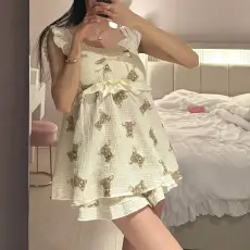 批发日系ins可爱小熊睡衣女夏季网红少女外穿吊带<b class='q'>短</b>裤家居服套装