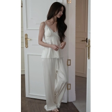 韩系chic春夏款睡衣女带胸垫吊带长裤三件套高级轻奢家居服