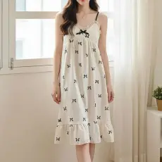 批发韩系chic夏季带胸垫睡裙女吊带甜美学生少女可外穿中长裙家居服