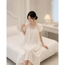 批发韩系chic睡裙女夏季2026新款轻奢纯欲甜美蕾丝花边带胸垫家居服