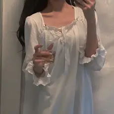 批发韩系chic睡衣女<b class='q'>春</b>秋冬季可外穿学生甜美可爱纯色睡裙长袖家居服夏