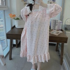 批发韩系chic睡衣女长袖秋季甜美<b class='q'>公主</b>宽松带固定胸垫<b class='q'>睡裙</b>大码家居服