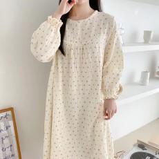 批发韩系chic纯棉睡裙女春夏秋套头圆领宽松睡衣长袖家居服长款睡裙