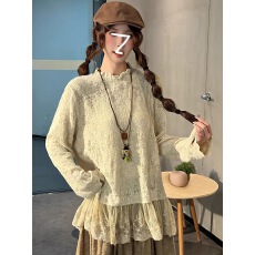 批发大码新款复古半高领蕾丝打底衫遮肉显瘦百搭长袖上衣