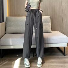 批发2026春夏季新款美式工装裤<b class='q'>女</b>束脚裤松紧腰窄版阔腿休闲直筒裤