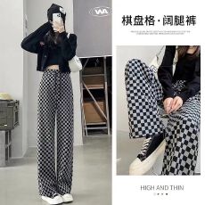 批发已出货<b class='q'>棋盘</b><b class='q'>格</b>阔腿裤女夏季韩版新款高腰显瘦黑白<b class='q'>格</b>长裤垂感拖地裤