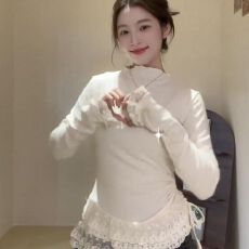 批发<b class='q'>蕾丝</b>有弹力半高领<b class='q'>蕾丝</b>花边长袖T恤女春季甜美修身<b class='q'>打底衫</b>上衣