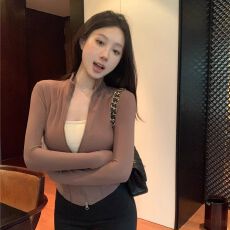 批发原版复古长袖外套女春季修身<b class='q'>运动</b>开衫百搭短款保暖拉链上衣潮