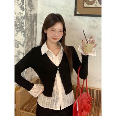 批发原版做法修身长袖<b class='q'>衬衣</b>女春季<b class='q'>新款</b>设计感假两件拼接<b class='q'>衬衫</b>上衣