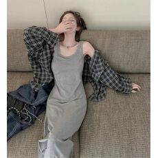 批发官图 （92棉/8氨纶）40支210g<b class='q'>纯棉</b> 灰色背心<b class='q'>连衣裙</b>女夏季