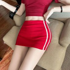批发已出货 <b class='q'>韩版</b>侧条纹包臀裙女辣妹运动风夏季防走光高腰a字半身裙