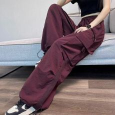 批发2026秋季新款复古宽松遮肉薄款两穿工装<b class='q'>裤</b>高腰运动<b class='q'>裤</b>女潮