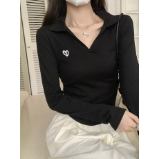 批发【40支纯棉】美式甜酷正肩长袖t恤女2026秋冬季修身