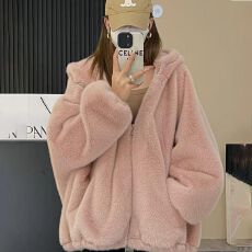 批发连帽仿羊羔毛外套女2026冬<b class='q'>新款</b>加厚双面毛绒一体毛茸茸中长款大衣