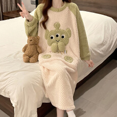 批发珊瑚绒睡裙女<b class='q'>春</b>秋冬季加厚加绒可爱学生法兰绒家居服公主风睡衣裙