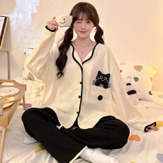 批发春季睡衣女华夫格<b class='q'>长袖</b>长裤2026新款<b class='q'>家居服</b>可爱甜美春秋宽松套装