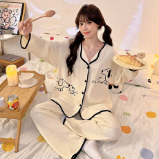 批发春季睡衣女华夫格<b class='q'>长袖</b>长裤2026新款<b class='q'>家居服</b>可爱甜美学生春秋套装