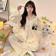 批发春季睡衣女华夫格<b class='q'>长袖</b>长裤2026新款<b class='q'>家居服</b>可爱甜美学生春秋套装