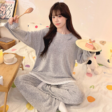 批发春季睡衣女羊绒<b class='q'>长袖</b>2026新款<b class='q'>家居服</b>可爱外穿甜美秋冬保暖两件套装